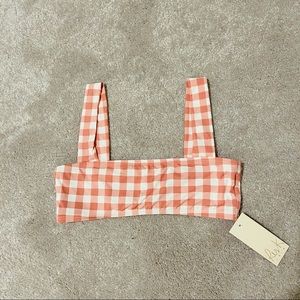 Breath of Youth Pink Gingham Square-neck Love Fool Bikini Top Size S NWT